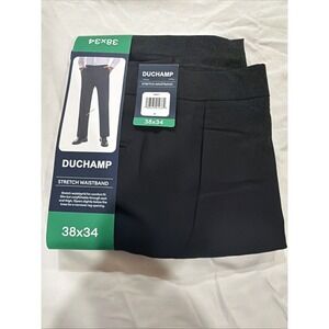 Duchamp Men's Stretch Waistband Slim Fit Dress Pants, Black, Size 38X34